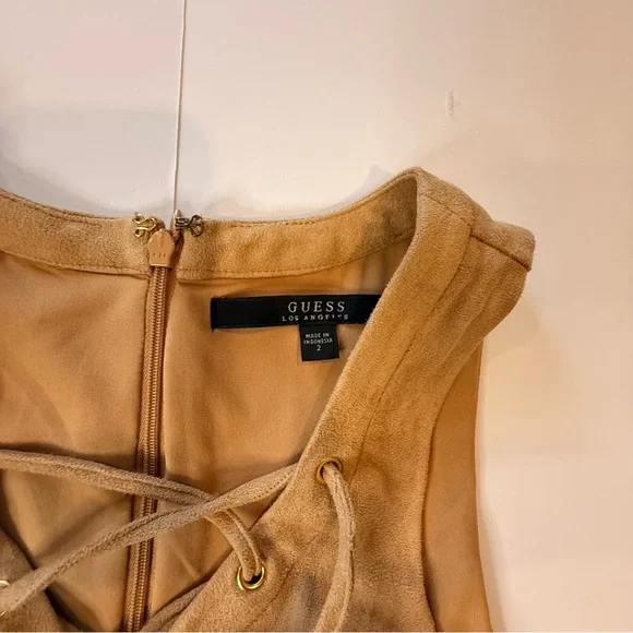 GUESS Sabine Faux Suede Lace Up Mini Dress - Tan/Camel - Picture 6 of 7